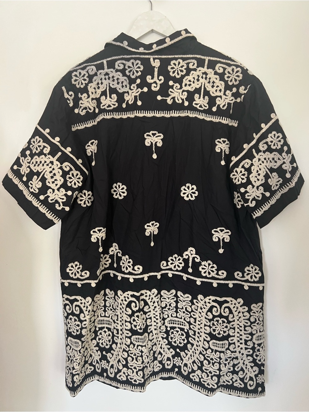 Anthropologie Maeve Black Mini Shirt Dress with Cream Embroidery - Picture 6 of 10